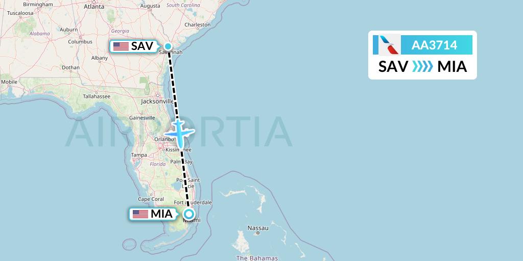 AA3714 American Airlines Flight Map: Savannah to Miami