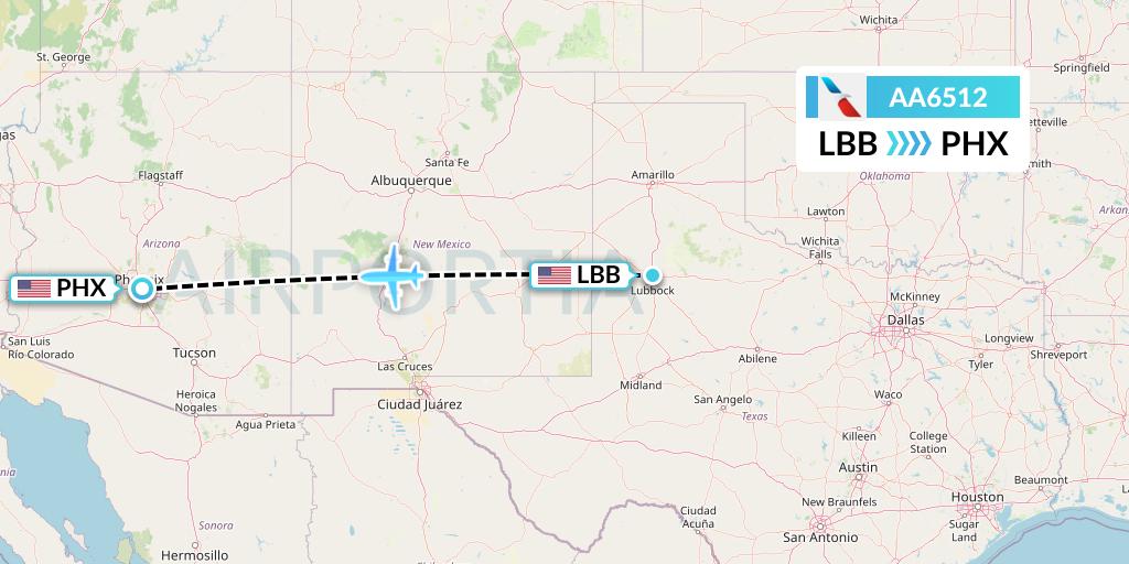 AA6512 American Airlines Flight Map: Lubbock to Phoenix