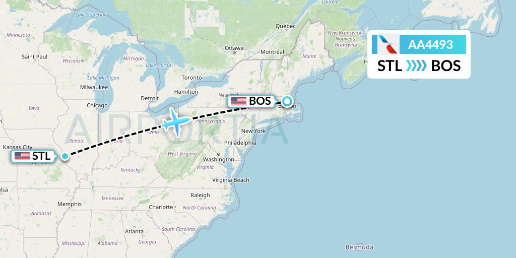 AA4493 American Airlines Flight Map: St. Louis to Boston