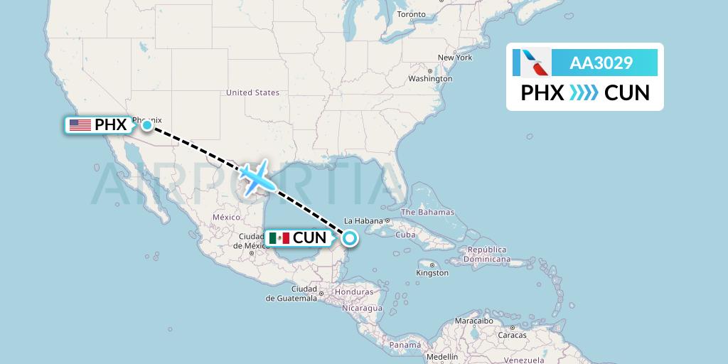 AA3029 American Airlines Flight Map: Phoenix to Cancun