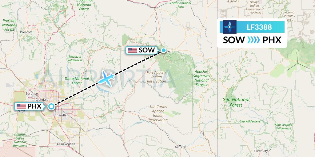 LF3388 Corporate Flight Management Flight Map: Show Low to Phoenix