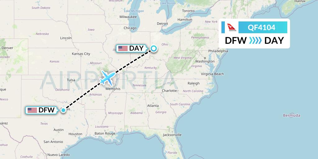 QF4104 Qantas Flight Map: Dallas to Dayton