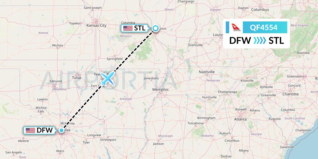 QF4554 Qantas Flight Map: Dallas to St. Louis