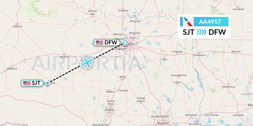 AA4957 American Airlines Flight Map: San Angelo to Dallas
