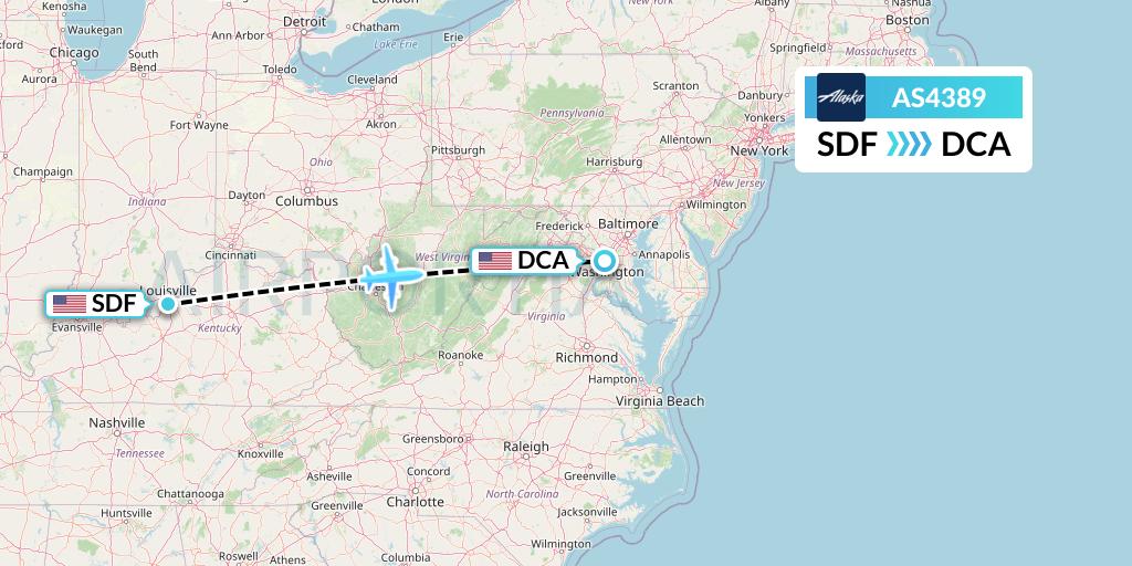 AS4389 Alaska Airlines Flight Map: Louisville to Washington
