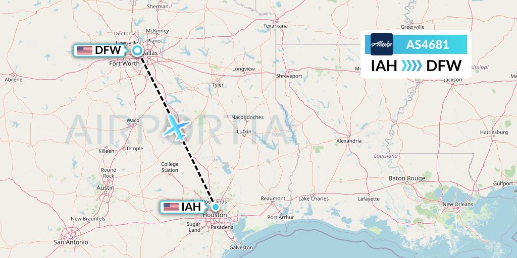 AS4681 Alaska Airlines Flight Map: Houston to Dallas