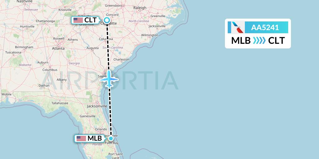 AA5241 American Airlines Flight Map: Melbourne to Charlotte