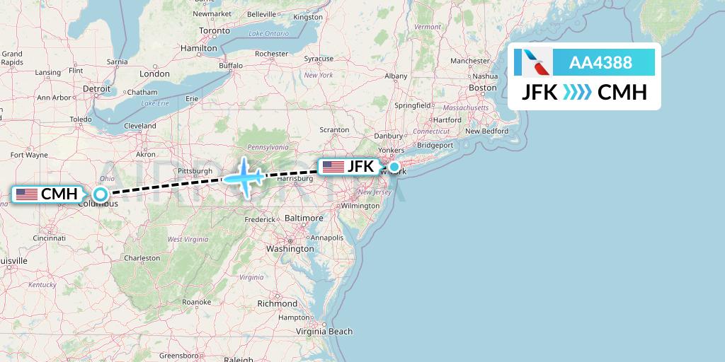AA4388 American Airlines Flight Map: New York to Columbus