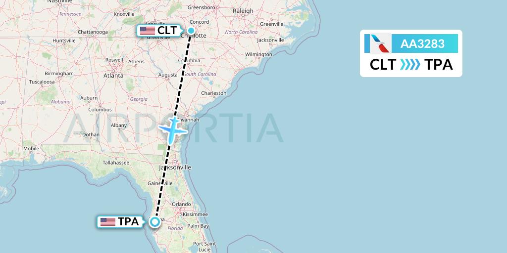 AA3283 American Airlines Flight Map: Charlotte to Tampa