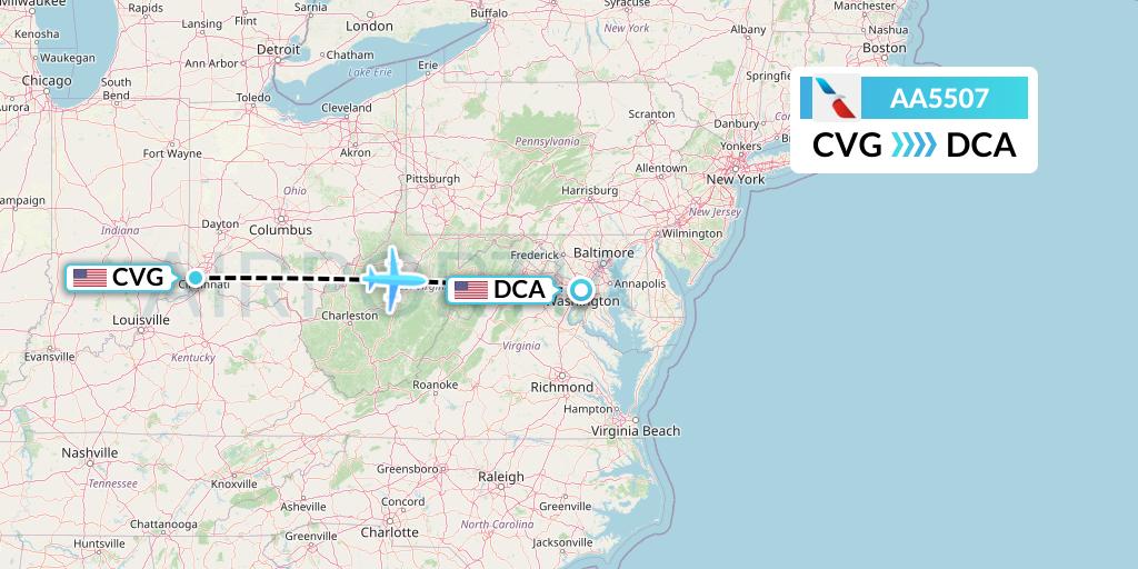 AA5507 American Airlines Flight Map: Cincinnati to Washington
