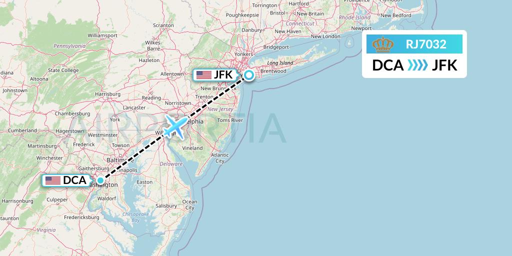 RJ7032 Royal Jordanian Flight Map: Washington to New York