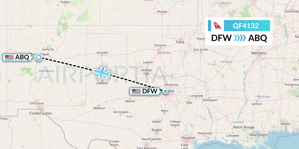 QF4132 Qantas Flight Map: Dallas to Albuquerque