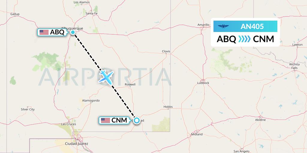AN405 Advanced Air Flight Map: Albuquerque to Carlsbad