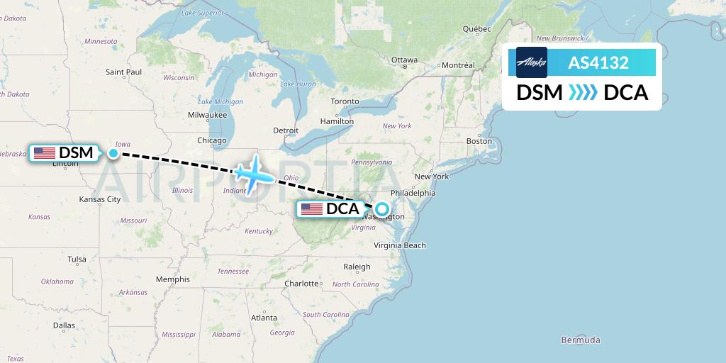 AS4132 Alaska Airlines Flight Map: Des Moines to Washington