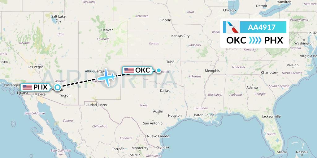 AA4917 American Airlines Flight Map: Oklahoma City to Phoenix