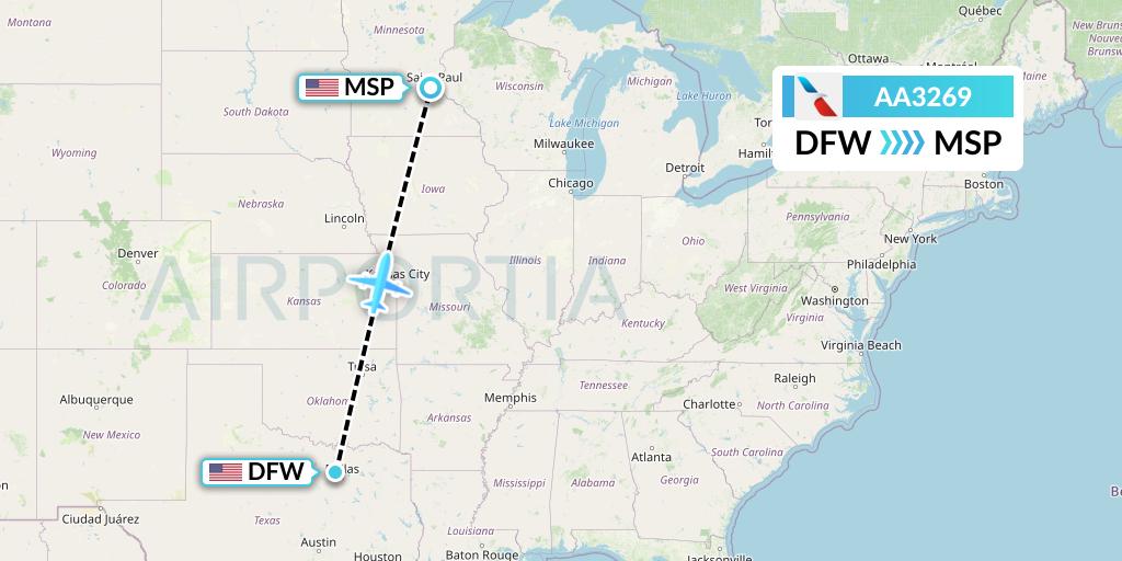 AA3269 American Airlines Flight Map: Dallas to Minneapolis