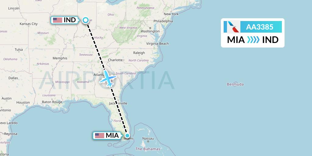 AA3385 American Airlines Flight Map: Miami to Indianapolis