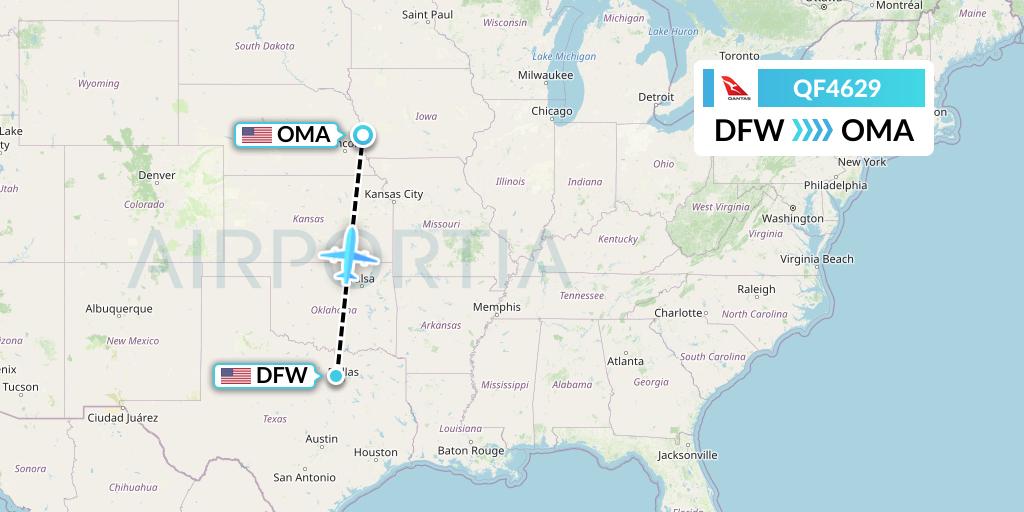 QF4629 Qantas Flight Map: Dallas to Omaha