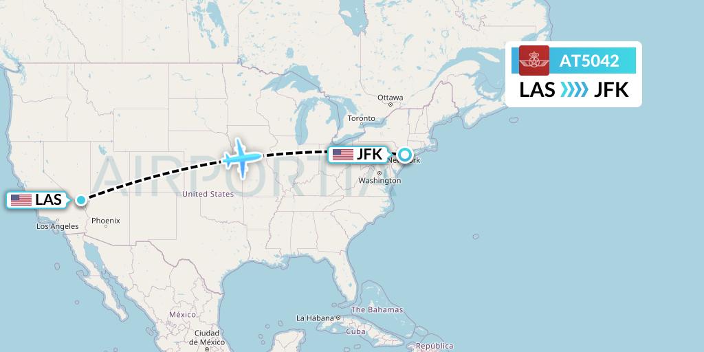 AT5042 Royal Air Maroc Flight Map: Las Vegas to New York
