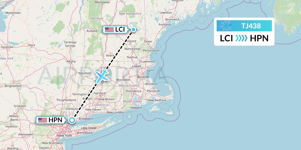 TJ438 Tradewind Aviation Flight Map: Laconia to White Plains