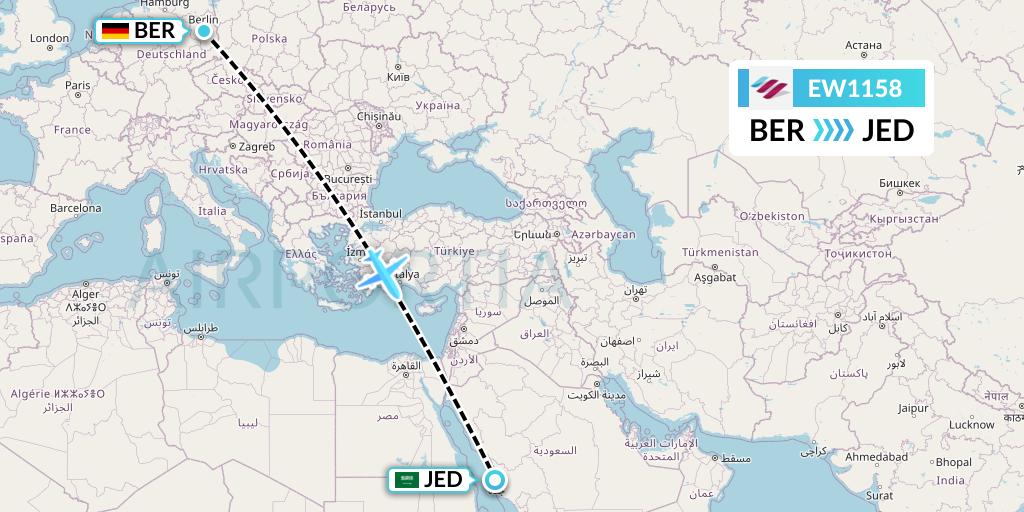 EW1158 Eurowings Flight Map: Berlin to Jeddah