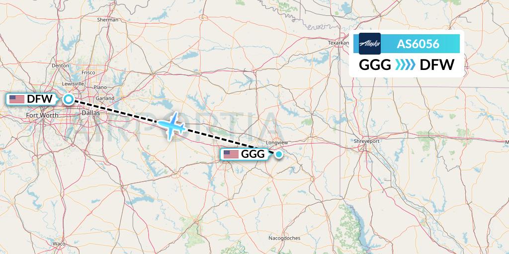 AS6056 Alaska Airlines Flight Map: Longview to Dallas