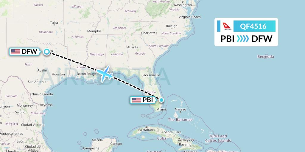 QF4516 Qantas Flight Map: West Palm Beach to Dallas