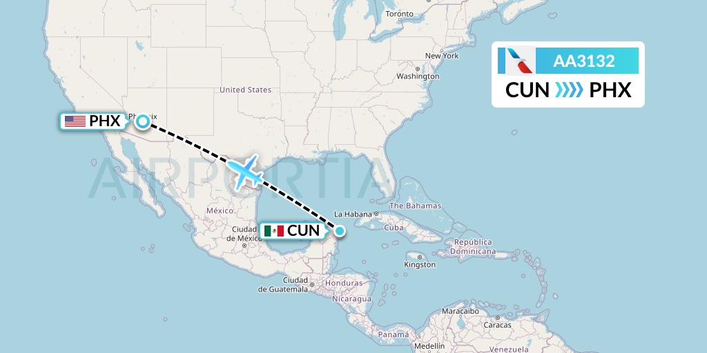 AA3132 American Airlines Flight Map: Cancun to Phoenix