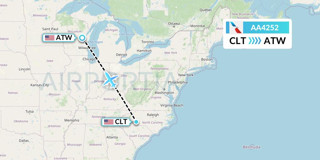 AA4252 American Airlines Flight Map: Charlotte to Appleton