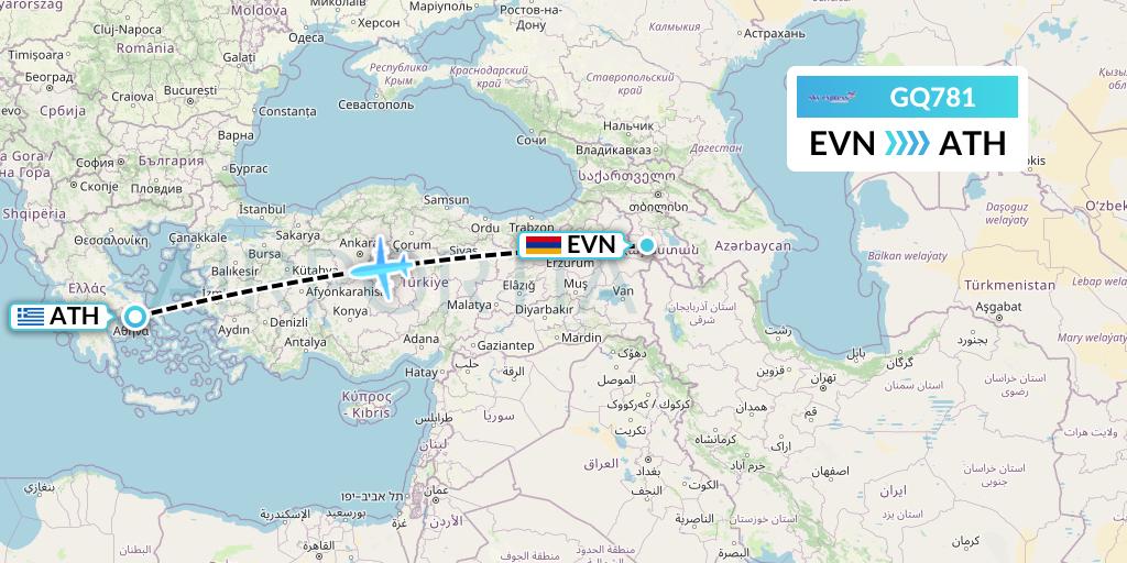 GQ781 Sky Express (Greece) Flight Map: Yerevan to Athens
