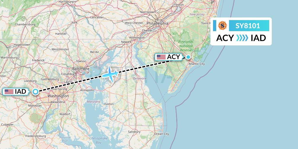 SY8101 Sun Country Airlines Flight Map: Atlantic City to Washington