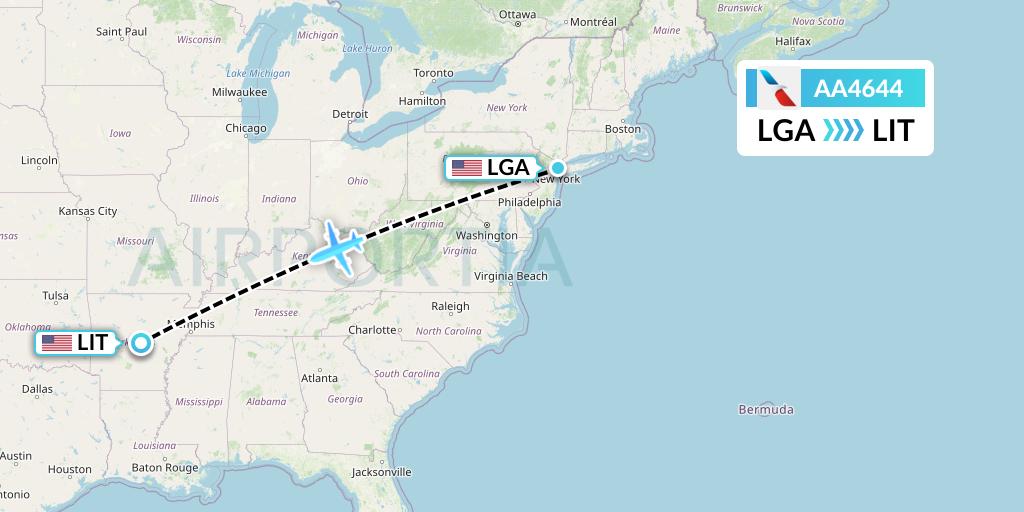 AA4644 American Airlines Flight Map: New York to Little Rock