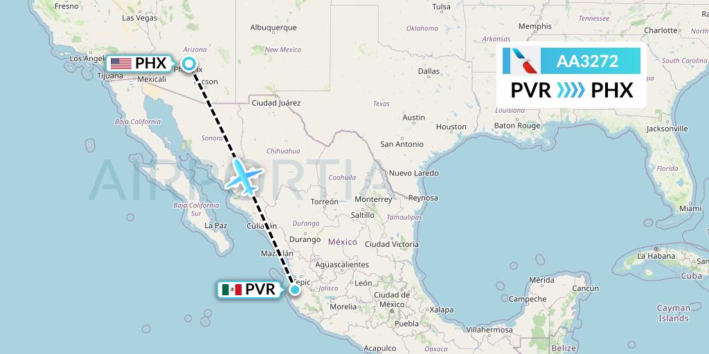AA3272 American Airlines Flight Map: Puerto Vallarta to Phoenix