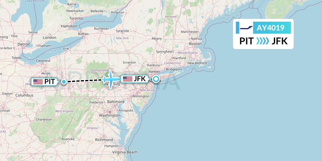 AY4019 Finnair Flight Map: Pittsburgh to New York