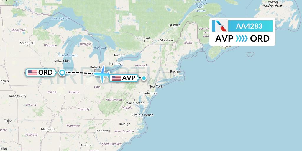AA4283 American Airlines Flight Map: Avoca to Chicago
