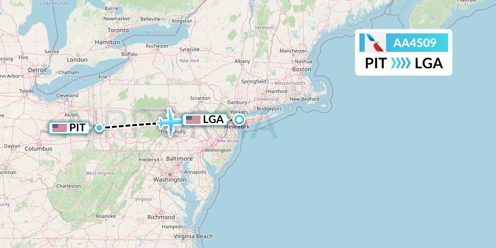 AA4509 American Airlines Flight Map: Pittsburgh to New York