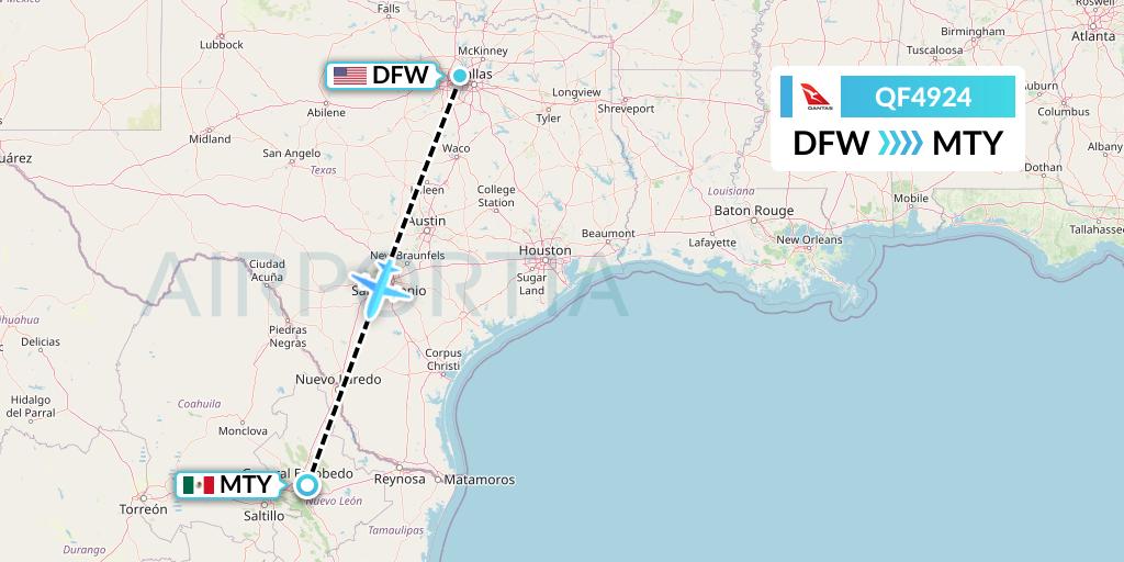 QF4924 Qantas Flight Map: Dallas to Monterrey