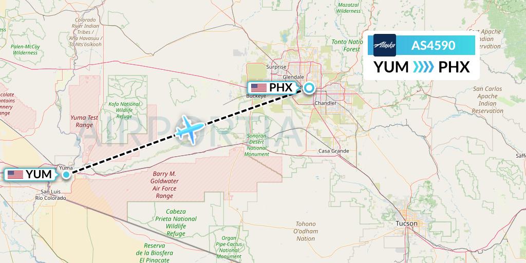 AS4590 Alaska Airlines Flight Map: Yuma to Phoenix