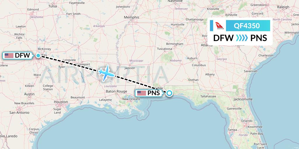 QF4350 Qantas Flight Map: Dallas to Pensacola