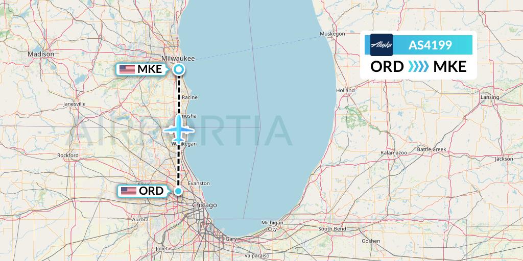 AS4199 Alaska Airlines Flight Map: Chicago to Milwaukee