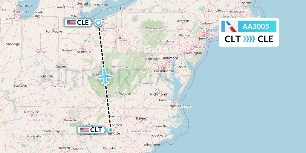 AA3005 American Airlines Flight Map: Charlotte to Cleveland