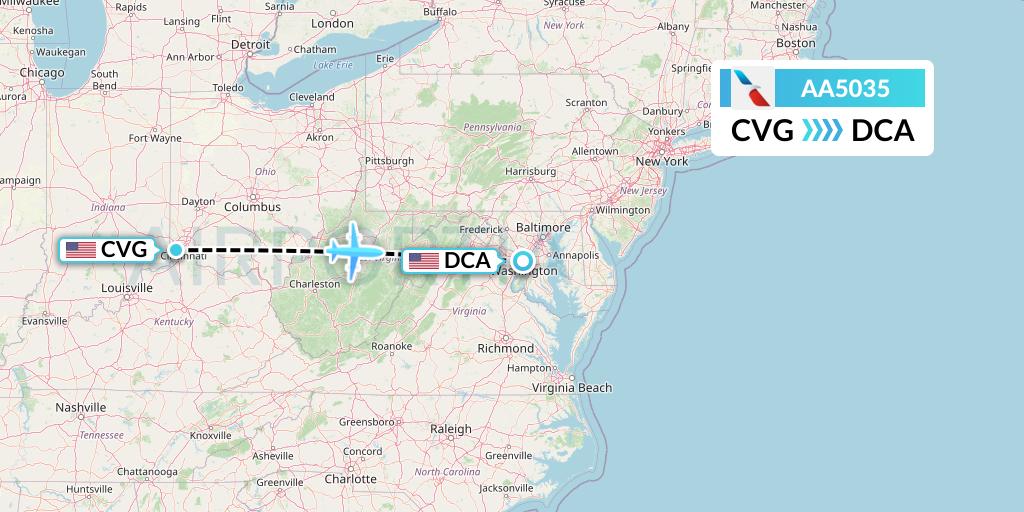 AA5035 American Airlines Flight Map: Cincinnati to Washington