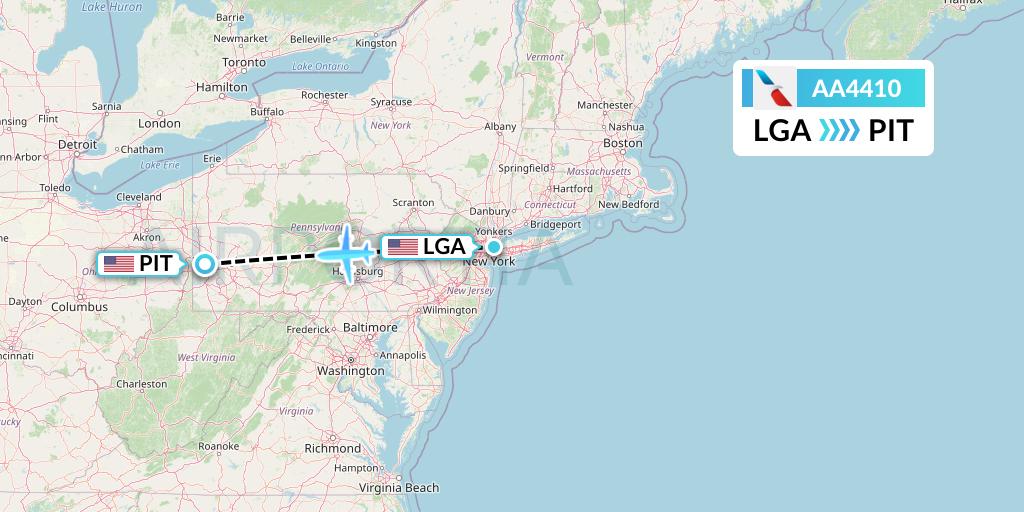 AA4410 American Airlines Flight Map: New York to Pittsburgh