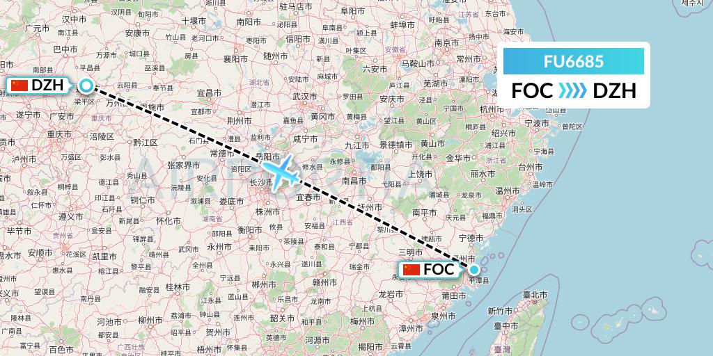 FU6685 Fuzhou Airlines Flight Map: Fuzhou to Dazhou