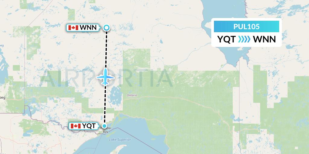 PUL105 Ornge Air Flight Map: Thunder Bay to Wunnummin Lake