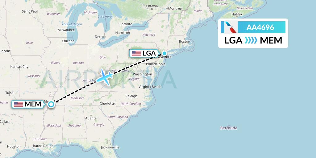 AA4696 American Airlines Flight Map: New York to Memphis