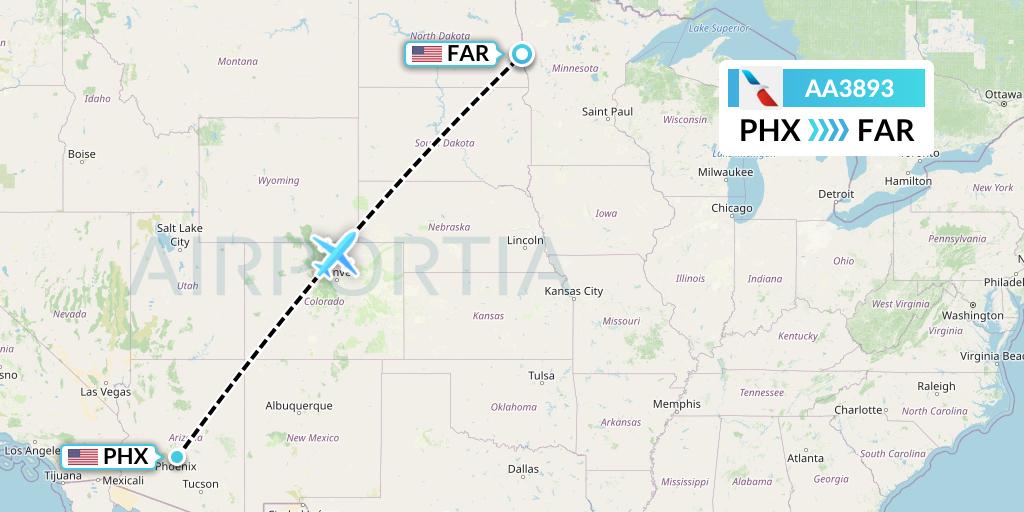 AA3893 American Airlines Flight Map: Phoenix to Fargo