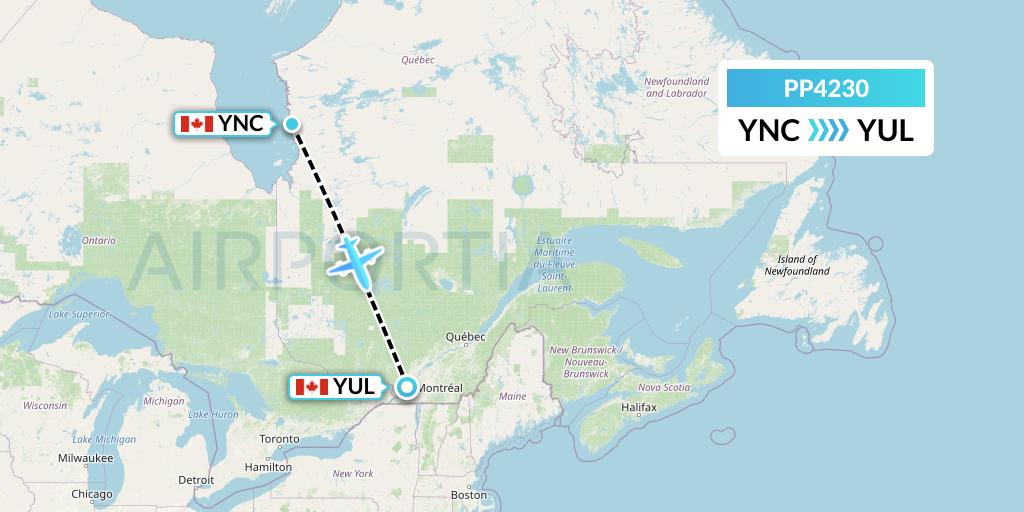 PP4230 Jet Aviation Business Jets Flight Map: Wemindji to Montreal