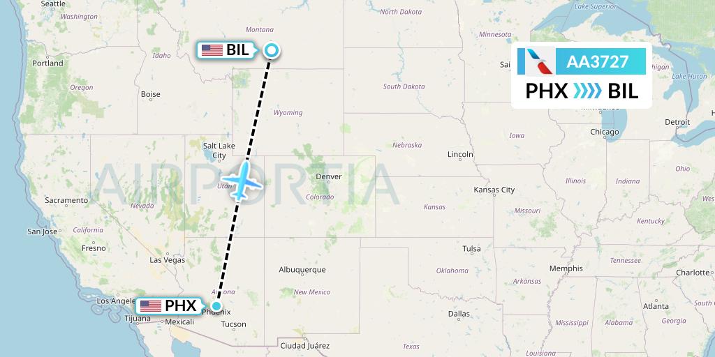 AA3727 American Airlines Flight Map: Phoenix to Billings