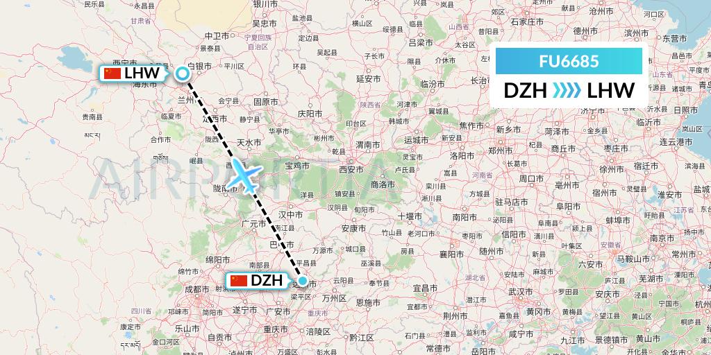 FU6685 Fuzhou Airlines Flight Map: Dazhou to Lanzhou